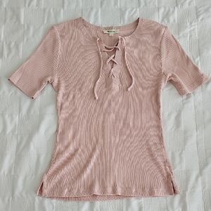 Madewell Blush Lace-Up Ribbed Tee